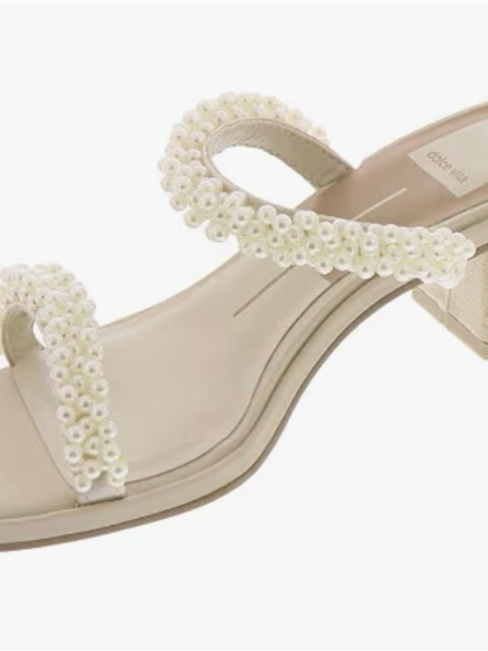Dolce Vita Pearl-Beaded Ivory Block Heel Sandal